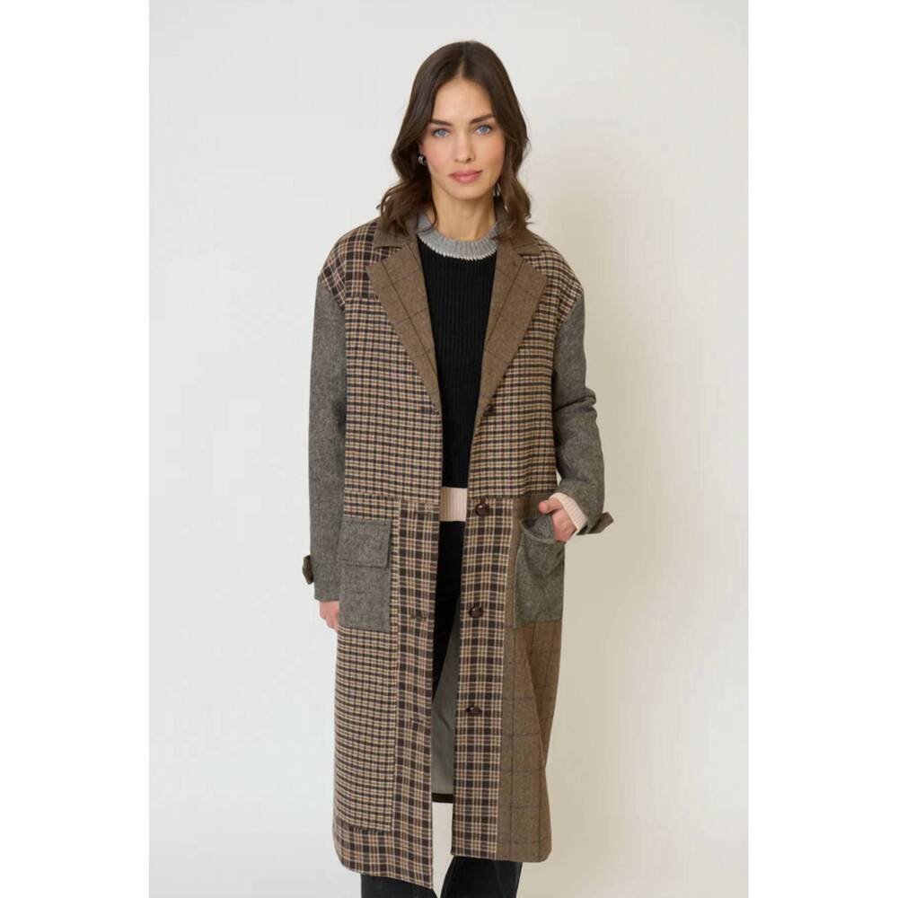 NEW CENTRAL PARK WEST raven patchwork long coat in brown